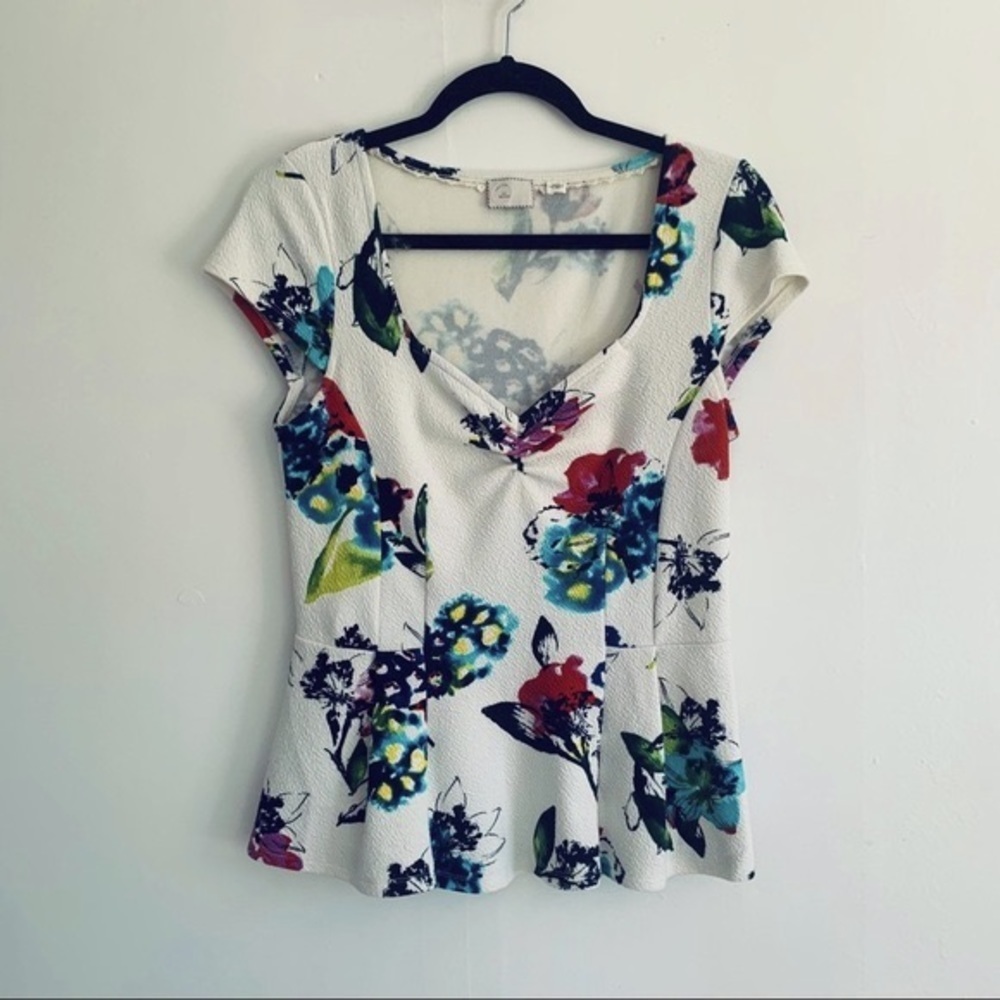 Anthropologie Postage Stamp Feminine Floral Peplum Top​ Women’s size medium​​